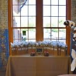 goodie bags presented in window of renovated cotton mill
